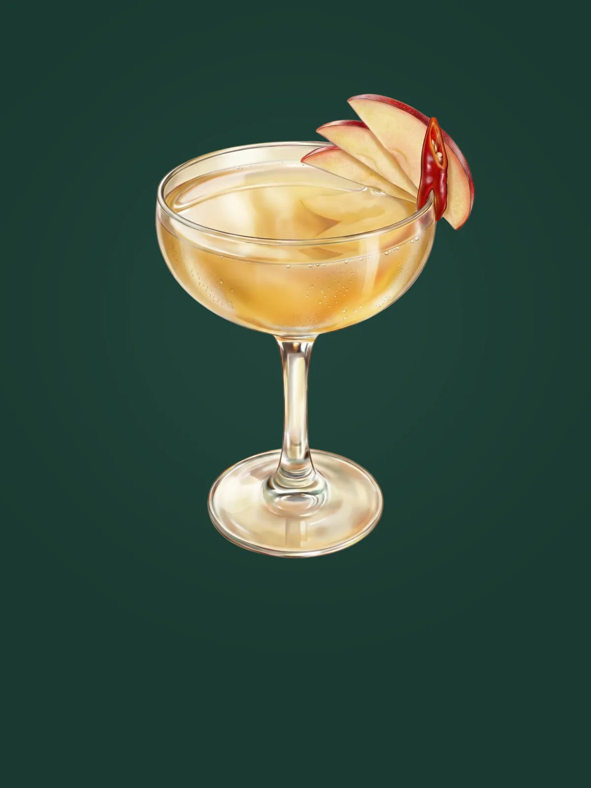 The Kashmiri Margarita, garnished with apple slices and a red chilli